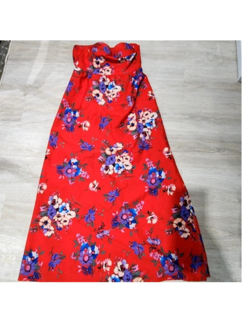 Band Of Gypsies Dress Womens M Red Floral Strapless Maxi Boho Sundress Casual - Picture 1 of 6